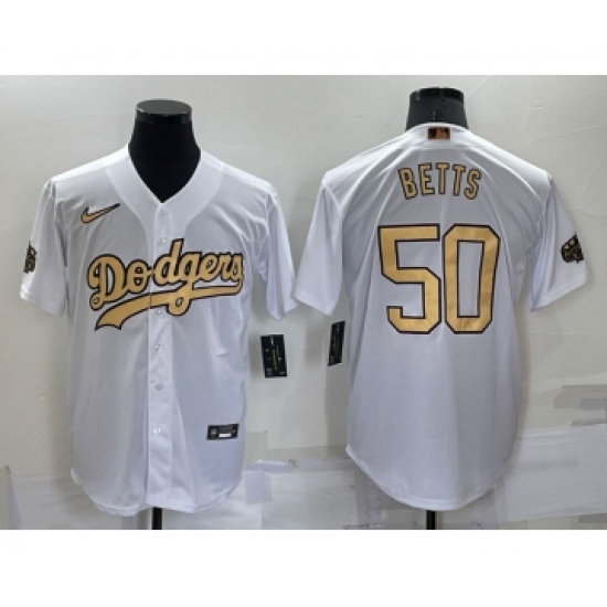 Men's Los Angeles Dodgers #50 Mookie Betts White 2022 All Star Stitched Cool Base Nike Jersey - Ujersey