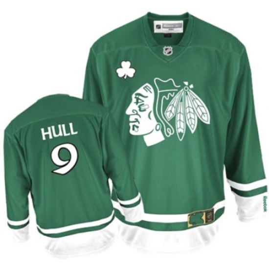 Men's Reebok Chicago Blackhawks #9 Bobby Hull Authentic Green St Patty's Day NHL Jersey - Ujersey