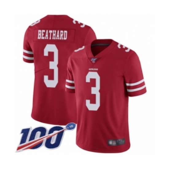 Youth San Francisco 49ers #3 C. J. Beathard Red Team Color Vapor Untouchable Limited Player 100th Season Football Jersey - Ujersey
