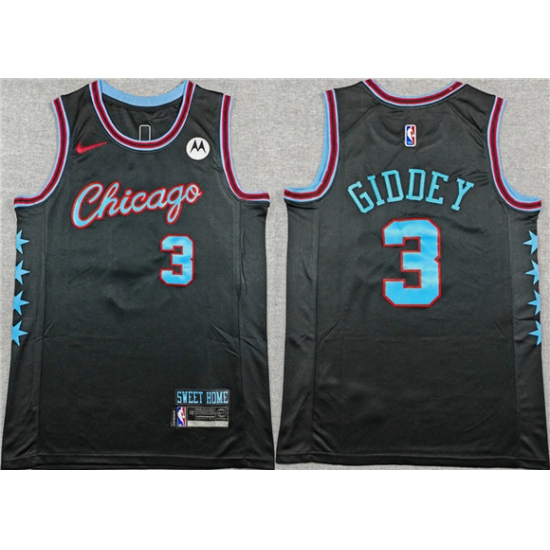 Men's Chicago Bulls #3 Josh Giddey Black 2025-26 City Edition Stitched Basketball Jersey - Ujersey