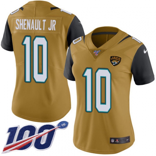 Women's Jacksonville Jaguars #10 Laviska Shenault Jr. Gold Stitched Limited Rush 100th Season Jersey - Ujersey
