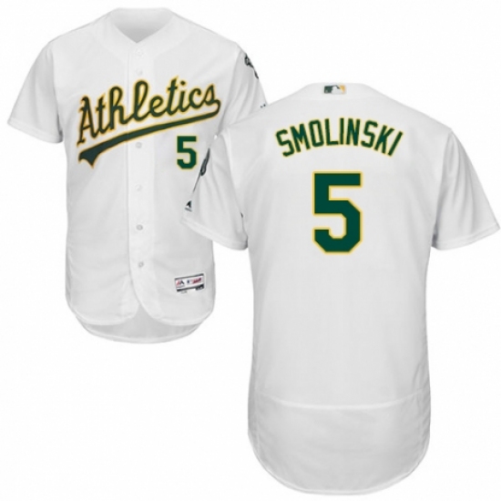 Men's Majestic Oakland Athletics #5 Jake Smolinski White Home Flex Base Authentic Collection MLB Jersey - Ujersey