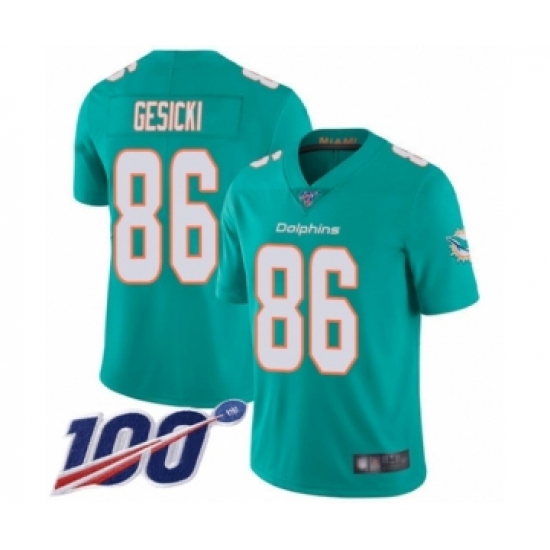Men's Miami Dolphins #86 Mike Gesicki Aqua Green Team Color Vapor Untouchable Limited Player 100th Season Football Jersey - Ujersey