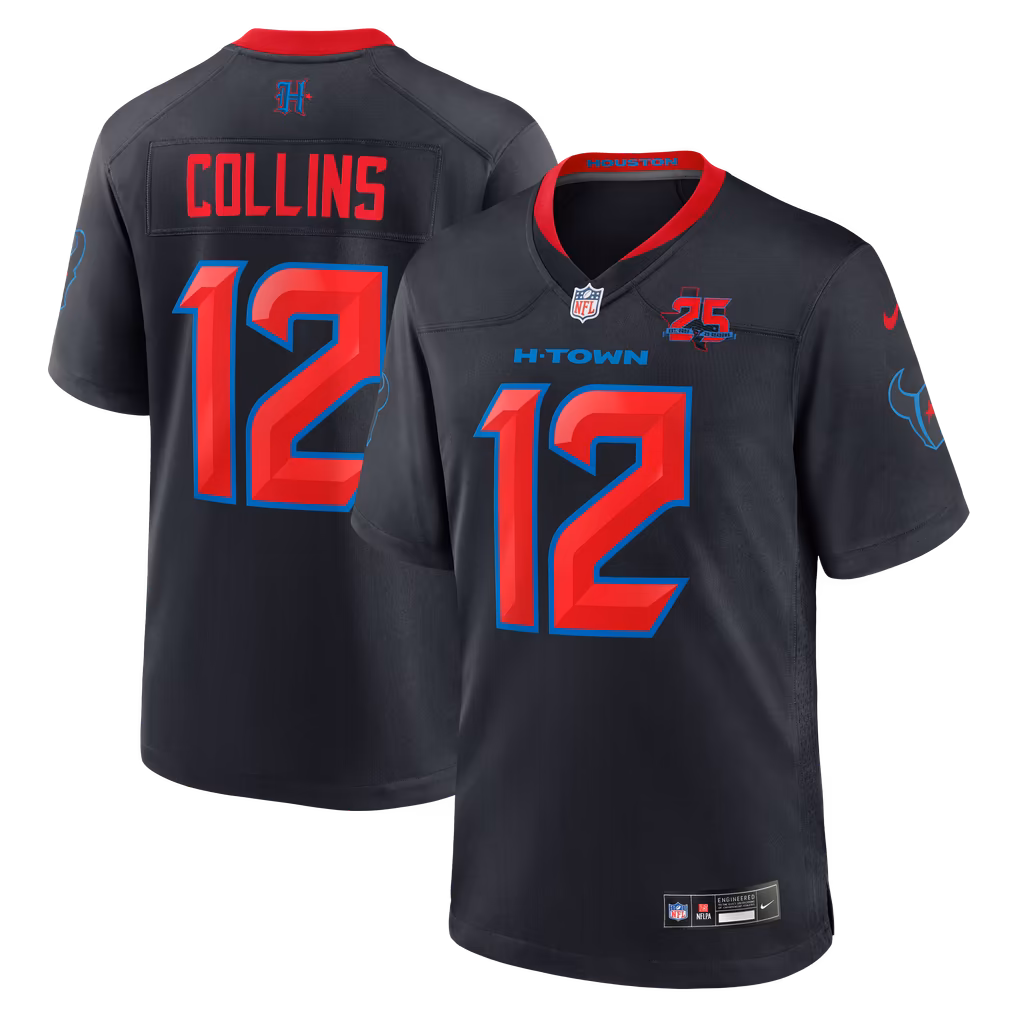Men's Houston Texans Nico Collins Nike Navy Alternate 2 25th Season Game Jersey