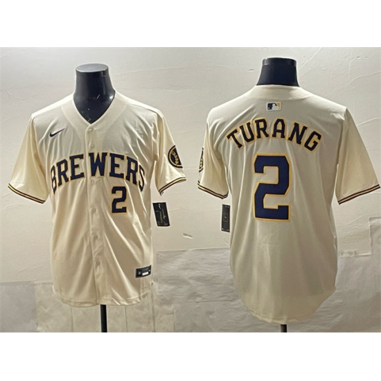Men's Milwaukee Brewers #2 Brice Turang Cream Home Limited Stitched Baseball Jersey - Ujersey
