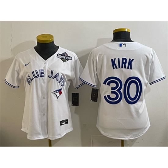 Women's Toronto Blue Jays #30 Alejandro Kirk White 2025 World Series Home Cool Base Stitched Baseball Jersey(Run Small) - Ujersey