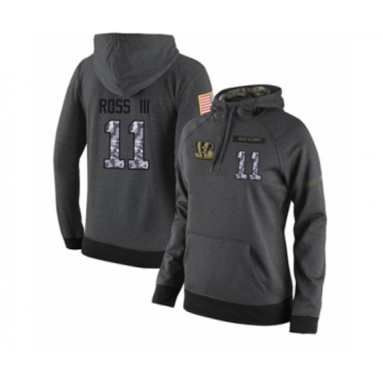 Football Women's Cincinnati Bengals #11 John Ross Stitched Black Anthracite Salute to Service Player Performance Hoodie - Ujersey