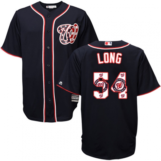 Men's Majestic Washington Nationals #54 Kevin Long Authentic Navy Blue Team Logo Fashion Cool Base MLB Jersey - Ujersey