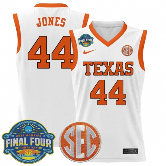 Men's Texas Longhorns #44 Taylor Jones White 2025 Sec Women’s Final Four Stitched Basketball Jersey - Ujersey
