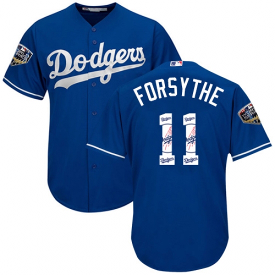Men's Majestic Los Angeles Dodgers #11 Logan Forsythe Authentic Royal Blue Team Logo Fashion Cool Base 2018 World Series MLB Jersey - Ujersey