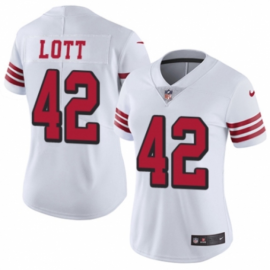 Women's Nike San Francisco 49ers #42 Ronnie Lott Limited White Rush Vapor Untouchable NFL Jersey - Ujersey