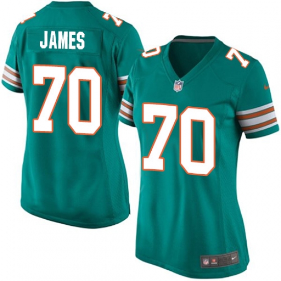 Women's Nike Miami Dolphins #70 Ja'Wuan James Game Aqua Green Alternate NFL Jersey - Ujersey