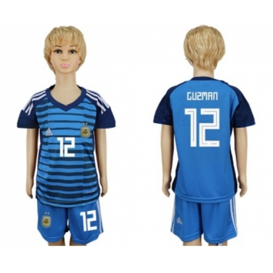 Argentina #12 Guzman Blue Goalkeeper Kid Soccer Country Jersey
