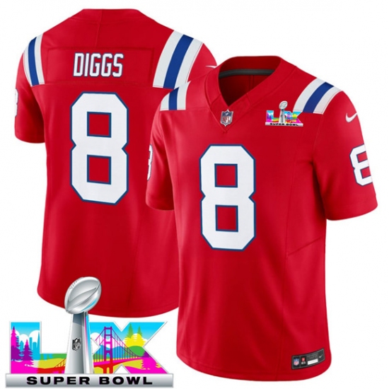 Men's New England Patriots #8 Stefon Diggs Red 2025 F.U.S.E. Super Bowl LX Vapor Limited Football Stitched Jersey - Ujersey
