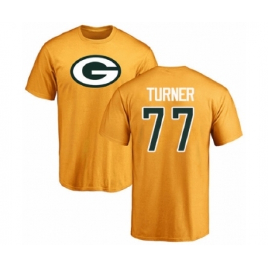 Football Green Bay Packers #77 Billy Turner Gold Name & Number Logo T-Shirt - Ujersey