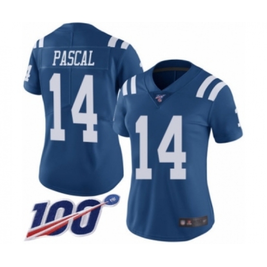 Women's Indianapolis Colts #14 Zach Pascal Limited Royal Blue Rush Vapor Untouchable 100th Season Football Jersey - Ujersey