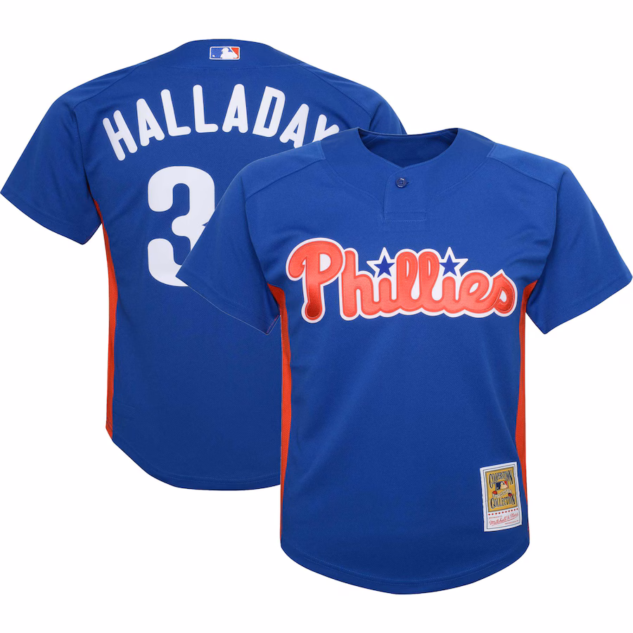 Youth Philadelphia Phillies Roy Halladay Mitchell & Ness Royal Cooperstown Collection Mesh Batting Practice Jersey - Ujersey NHL