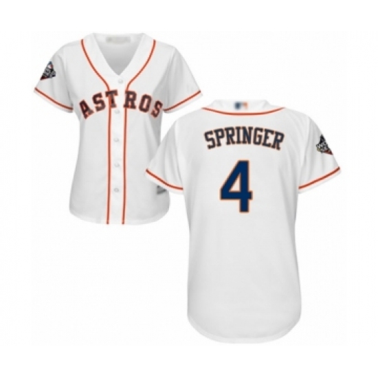 Women's Houston Astros #4 George Springer Authentic White Home Cool Base 2019 World Series Bound Baseball Jersey