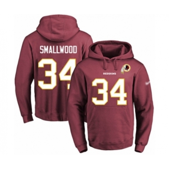 Football Men's Washington Redskins #34 Wendell Smallwood Red Name & Number Pullover Hoodie - Ujersey