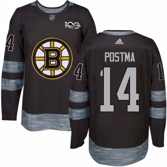 Men's Adidas Boston Bruins #14 Paul Postma Premier Black 1917-2017 100th Anniversary NHL Jersey