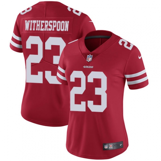 Women's Nike San Francisco 49ers #23 Ahkello Witherspoon Red Team Color Vapor Untouchable Limited Player NFL Jersey - Ujersey