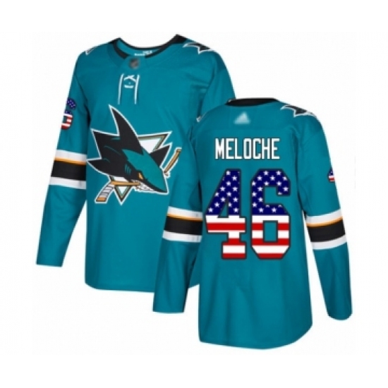 Youth San Jose Sharks #46 Nicolas Meloche Authentic Teal Green USA Flag Fashion Hockey Jersey - Ujersey