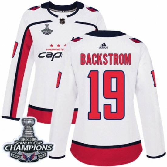 Women's Adidas Washington Capitals #19 Nicklas Backstrom Authentic White Away 2018 Stanley Cup Final Champions NHL Jersey - Ujersey