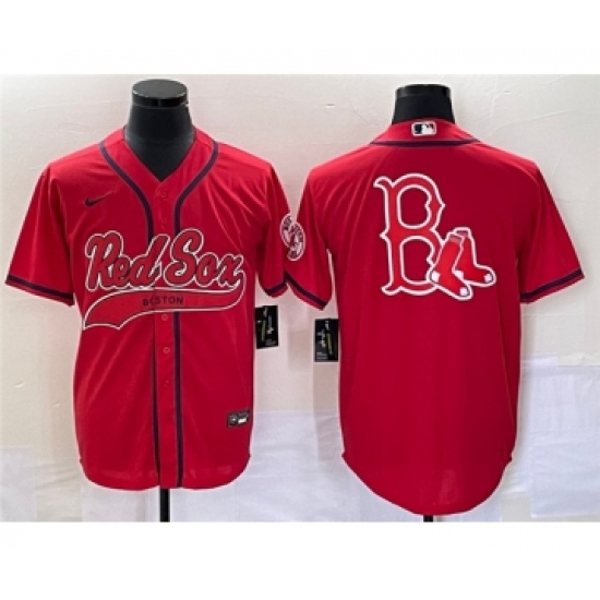 Men's Boston Red Sox Red Team Big Logo Cool Base Stitched Baseball Jersey - Ujersey
