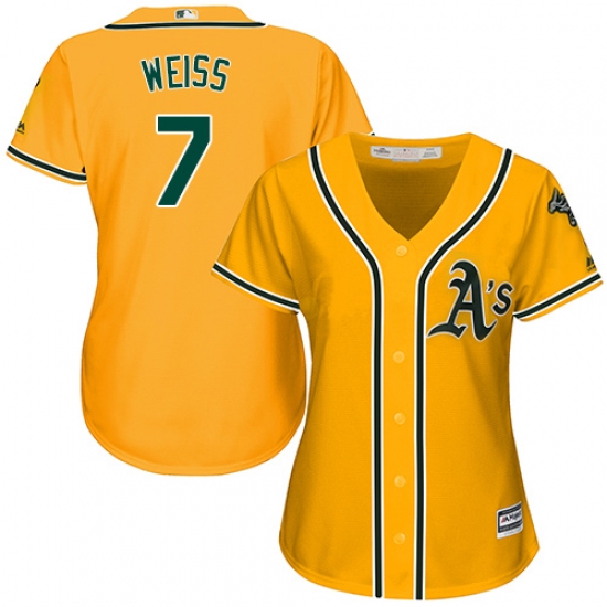 Women's Majestic Oakland Athletics #7 Walt Weiss Authentic Gold Alternate 2 Cool Base MLB Jersey - Ujersey