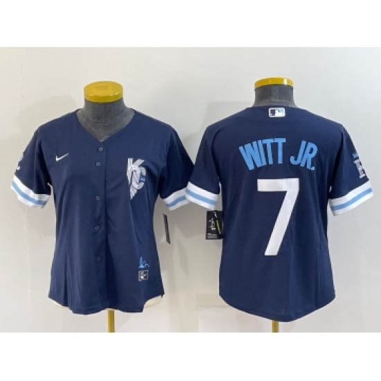 Women's Kansas City Royals #7 Bobby Witt Jr 2022 Navy Blue City Connect Cool Base Stitched Jersey - Ujersey