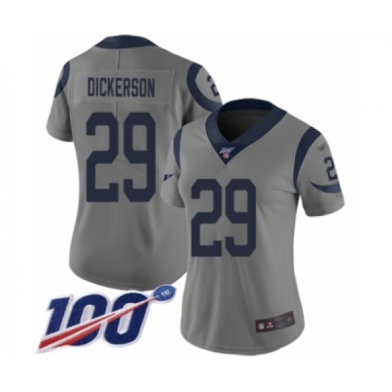 Women's Los Angeles Rams #29 Eric Dickerson Limited Gray Inverted Legend 100th Season Football Jersey - Ujersey