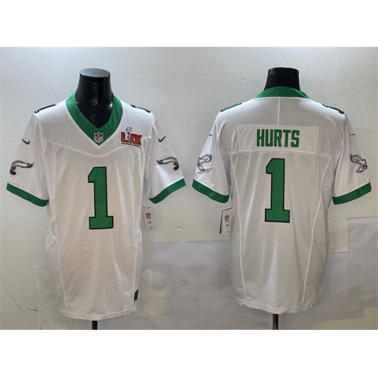 Men's Philadelphia Eagles #1 Jalen Hurts White 2025 Super Bowl LIX F.U.S.E. Vapor Untouchable Limited Stitched Football Jersey - Ujersey