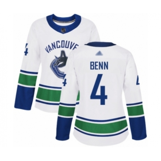 Women's Vancouver Canucks #4 Jordie Benn Authentic White Away Hockey Jersey - Ujersey