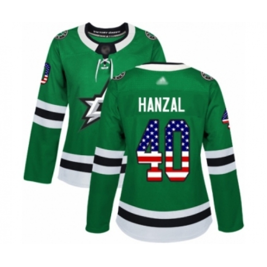 Women's Dallas Stars #40 Martin Hanzal Authentic Green USA Flag Fashion Hockey Jersey