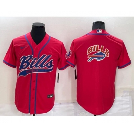 Men's Buffalo Bills Red Team Big Logo With Patch Cool Base Stitched Baseball Jersey - Ujersey