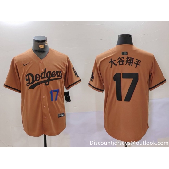 Men's Los Angeles Dodgers #17 太谷翔平 Brown Cool Base Stitched Baseball Jersey1 - Ujersey