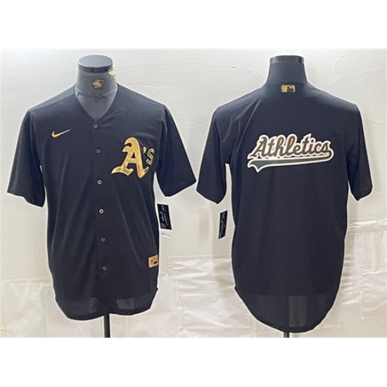 Men's Oakland Athletics Black Gold Team Big Logo Cool Base Stitched Baseball Jerseys - Ujersey