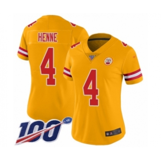 Women's Kansas City Chiefs #4 Chad Henne Limited Gold Inverted Legend 100th Season Football Jersey - Ujersey