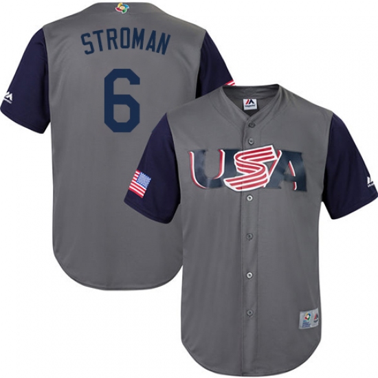 Men's USA Baseball Majestic #6 Marcus Stroman Gray 2017 World Baseball Classic Replica Team Jersey