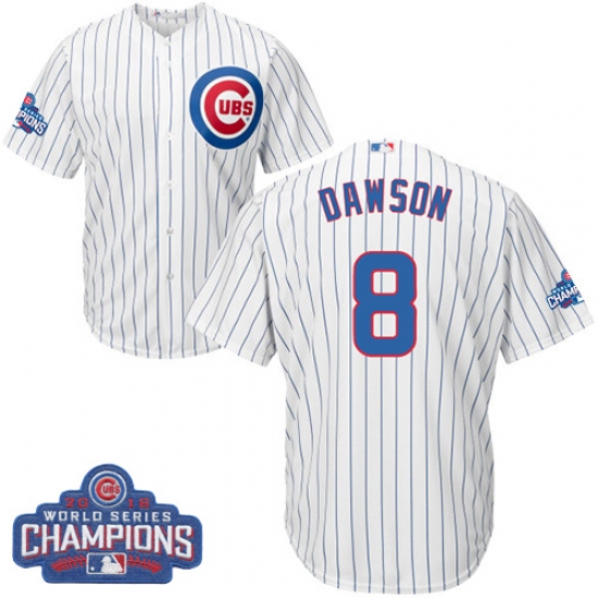 Youth Majestic Chicago Cubs #8 Andre Dawson Authentic White Home 2016 World Series Champions Cool Base MLB Jersey