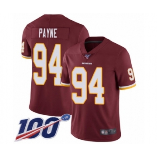 Youth Washington Redskins #94 Da'Ron Payne Burgundy Red Team Color Vapor Untouchable Limited Player 100th Season Football Jersey