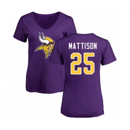 Football Women's Minnesota Vikings #25 Alexander Mattison Purple Name & Number Logo Slim Fit T-Shirt - Ujersey