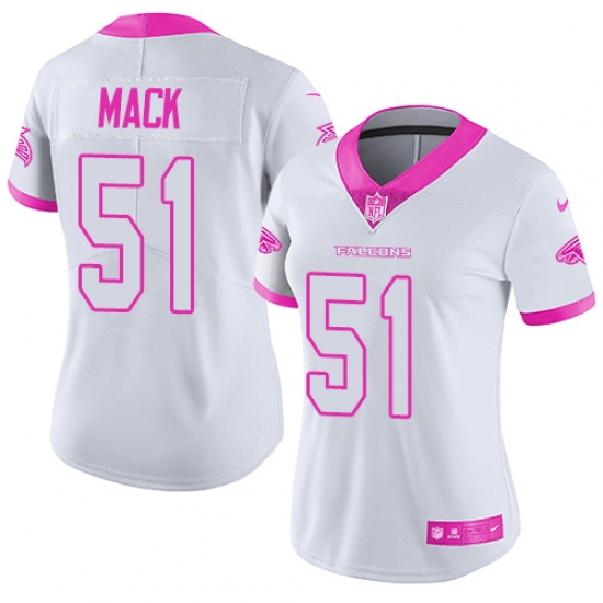 Women's Nike Atlanta Falcons #51 Alex Mack Limited White/Pink Rush Fashion NFL Jersey - Ujersey