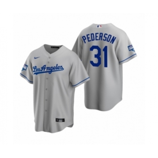 Men's Los Angeles Dodgers #31 Joc Pederson Gray 2020 World Series Champions Road Replica Jersey - Ujersey
