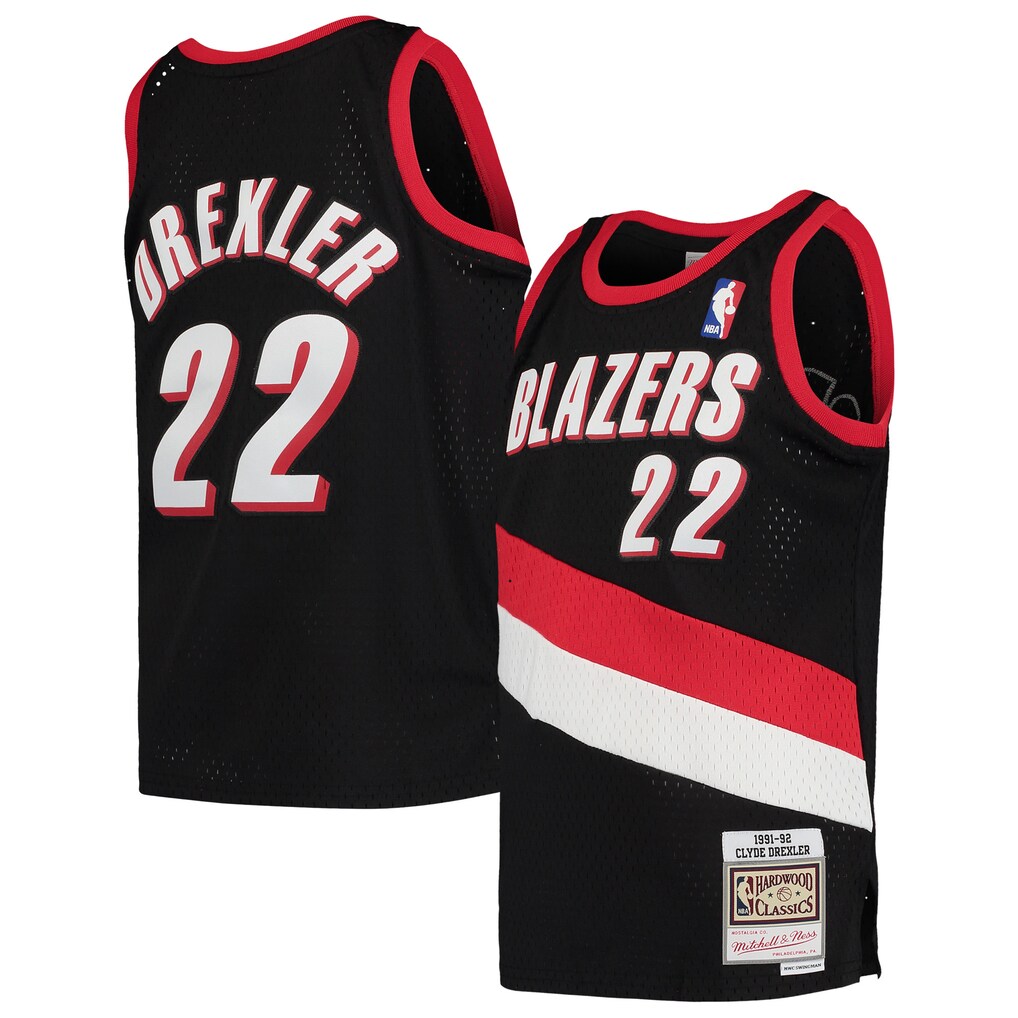 Youth Portland Trail Blazers Clyde Drexler Mitchell & Ness Black 1991/92 Hardwood Classics Swingman Jersey - SUjersey01