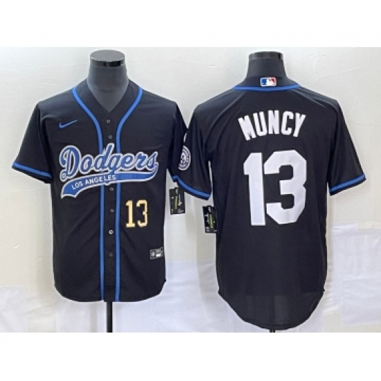 Men's Los Angeles Dodgers #13 Max Muncy Number Black Cool Base Stitched Baseball Jersey - Ujersey