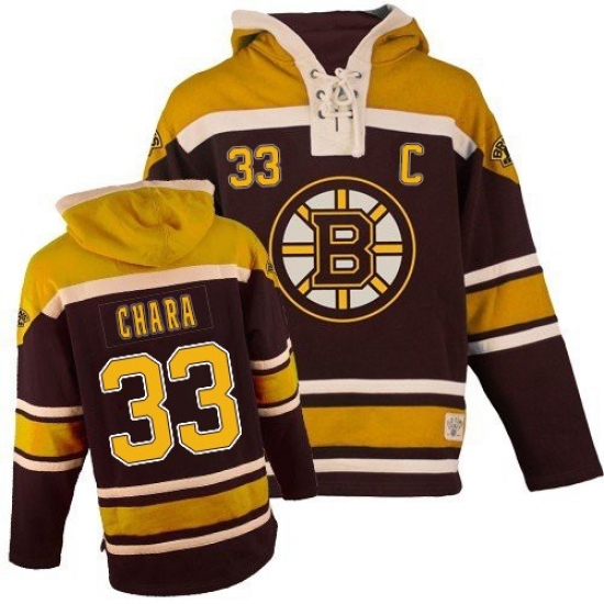 Youth Old Time Hockey Boston Bruins #33 Zdeno Chara Authentic Black Sawyer Hooded Sweatshirt NHL Jersey - Ujersey
