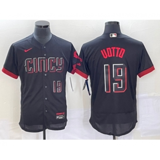 Men's Cincinnati Reds #19 Joey Votto Number Black 2023 City Connect Flex Base Stitched Jersey 2 - Ujersey