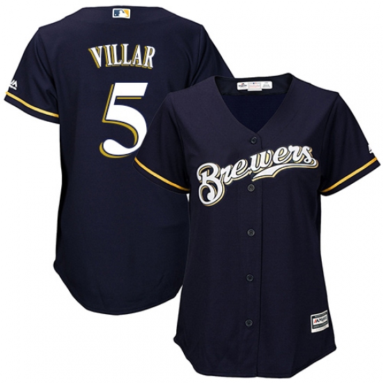 Women's Majestic Milwaukee Brewers #5 Jonathan Villar Replica Navy Blue Alternate Cool Base MLB Jersey - Ujersey