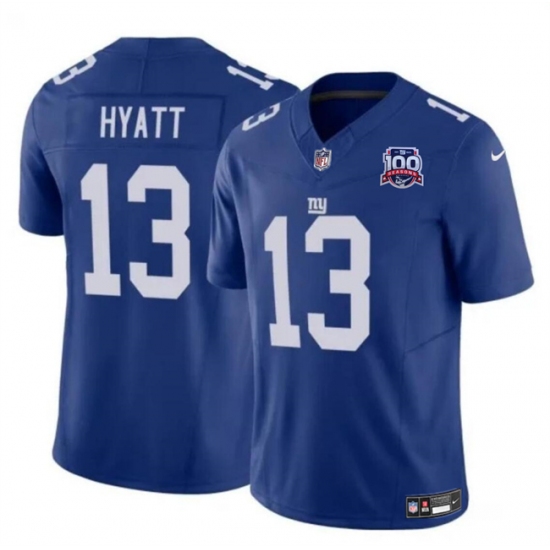 Men's New York Giants #13 Jalin Hyatt Blue 2024 F.U.S.E. 100TH Season Vapor Untouchable Limited Stitched Jersey - Ujersey